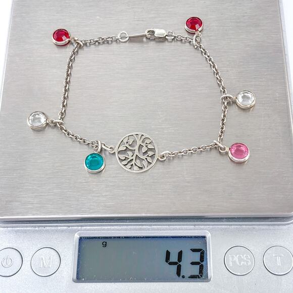 Vintage Sterling Silver 925 Tree Of Life Cut-out Crystal Bracelet 7" - Picture 6 of 6